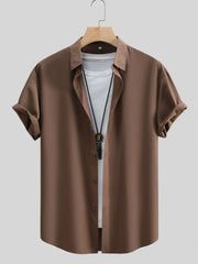 Men's Button Up Short Sleeve Shirt Brown / S