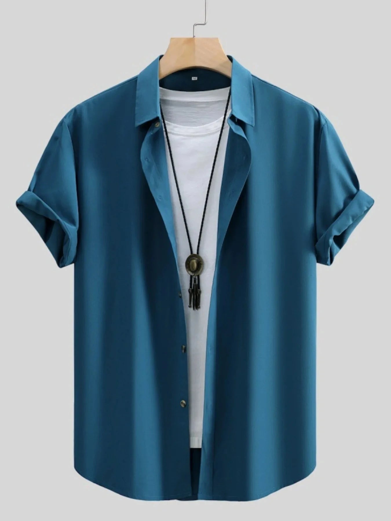 Men's Button Up Short Sleeve Shirt Cerulean / S