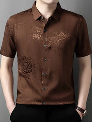 Men's Button Up Short Sleeve Shirt Coffee Color / 165