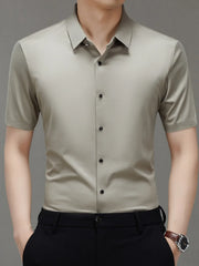 Men's Button Up Short Sleeve Shirt Coffee Color / 165