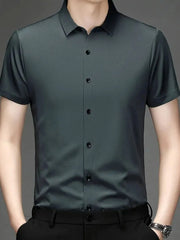 Men's Button Up Short Sleeve Shirt Dark Green / 165