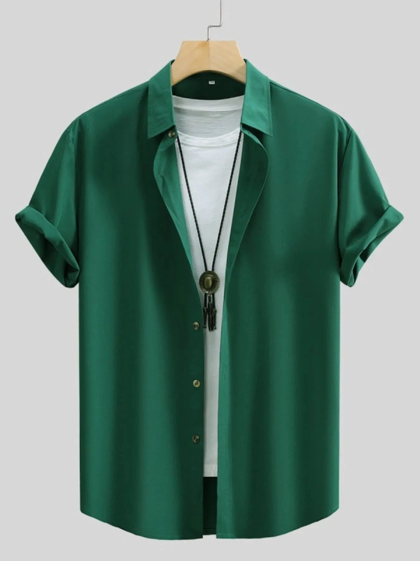 Men's Button Up Short Sleeve Shirt Dark Green / S