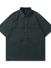 Men's Button Up Short Sleeve Shirt Dark Green / S