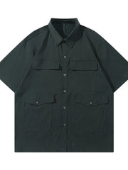 Men's Button Up Short Sleeve Shirt Dark Green / S