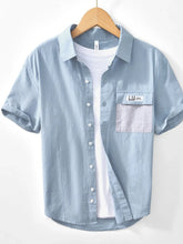 Men's Button Up Short Sleeve Shirt Gray Blue / M