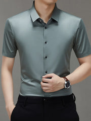 Men's Button Up Short Sleeve Shirt Green / 165