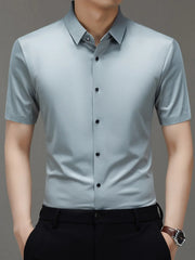 Men's Button Up Short Sleeve Shirt Grey / 165