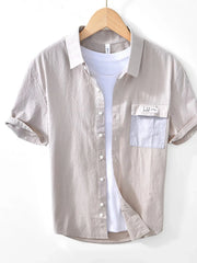 Men's Button Up Short Sleeve Shirt Khaki / M