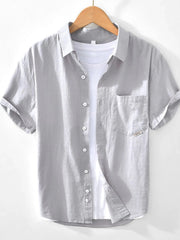 Men's Button Up Short Sleeve Shirt Light Gray / 170/88A