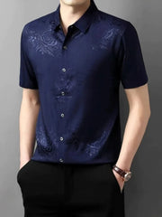 Men's Button Up Short Sleeve Shirt Navy Blue / 165