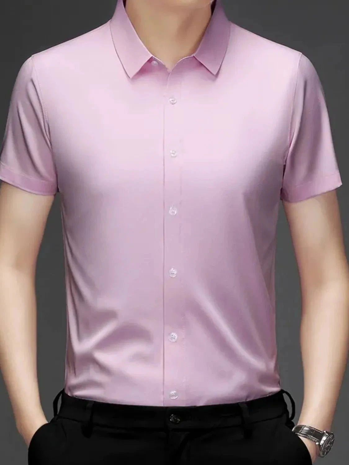 Men's Button Up Short Sleeve Shirt Pink / 165