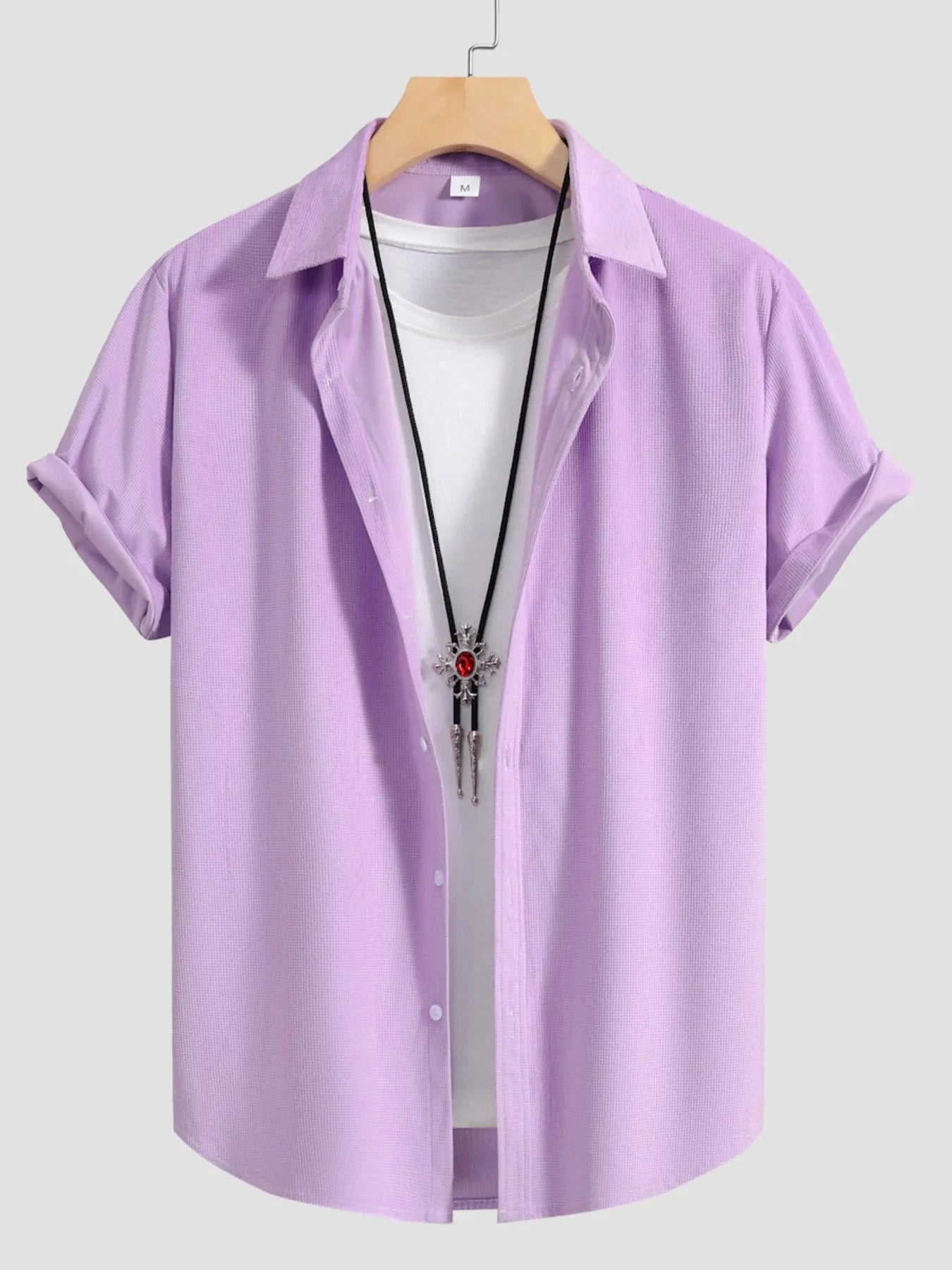 Men's Button Up Short Sleeve Shirt Pink / S