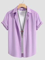 Men's Button Up Short Sleeve Shirt Pink / S