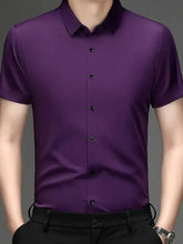 Men's Button Up Short Sleeve Shirt Purple / 165