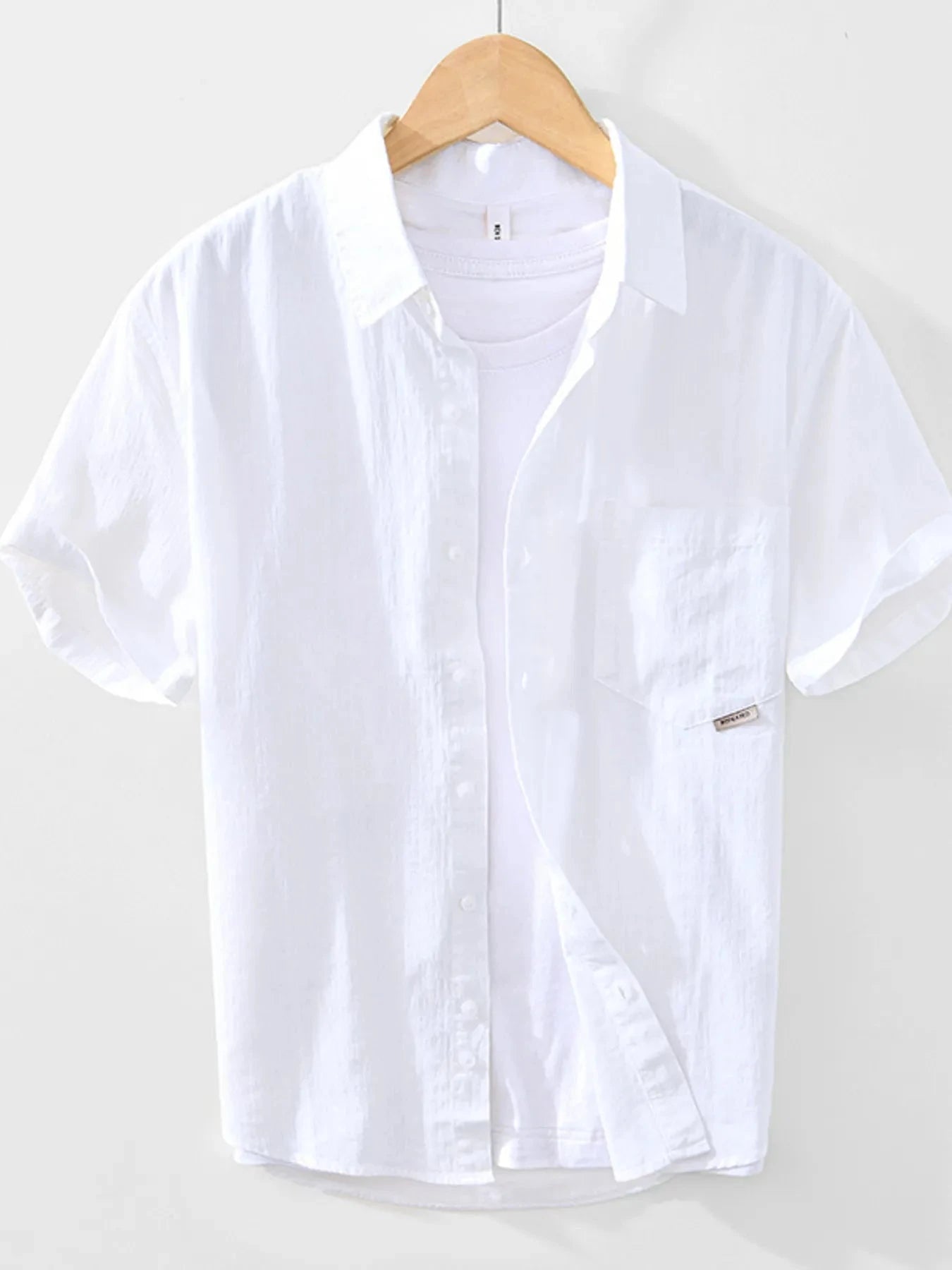 Men's Button Up Short Sleeve Shirt White / 170/88A