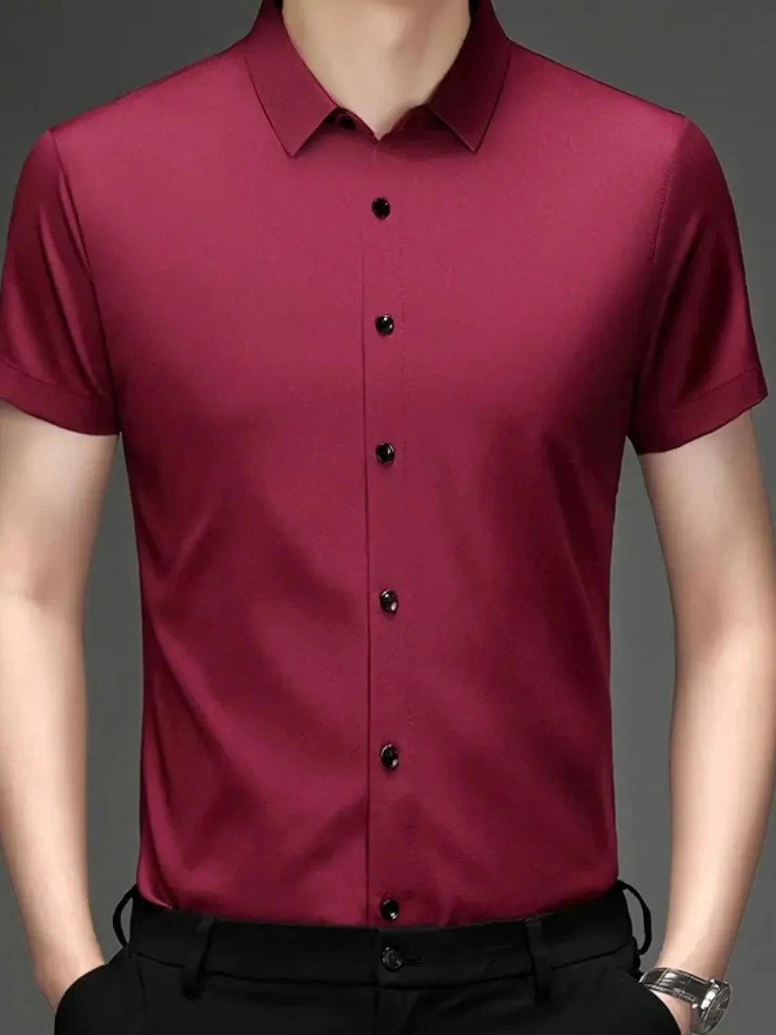 Men's Button Up Short Sleeve Shirt Wine Red / 165
