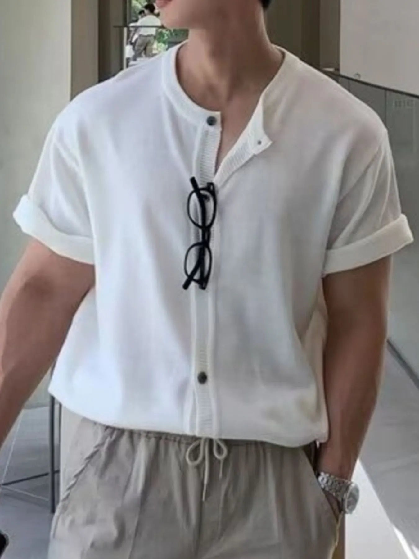 Men's Button Up Short Sleeve Top