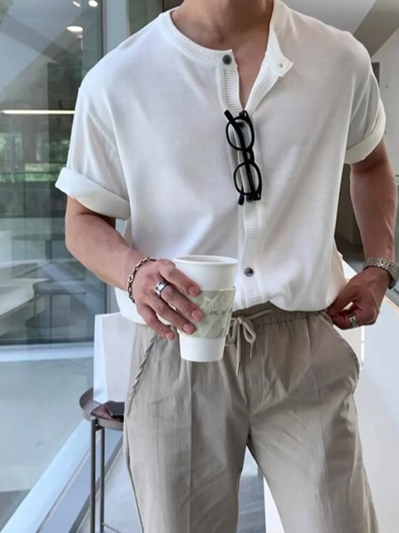 Men's Button Up Short Sleeve Top