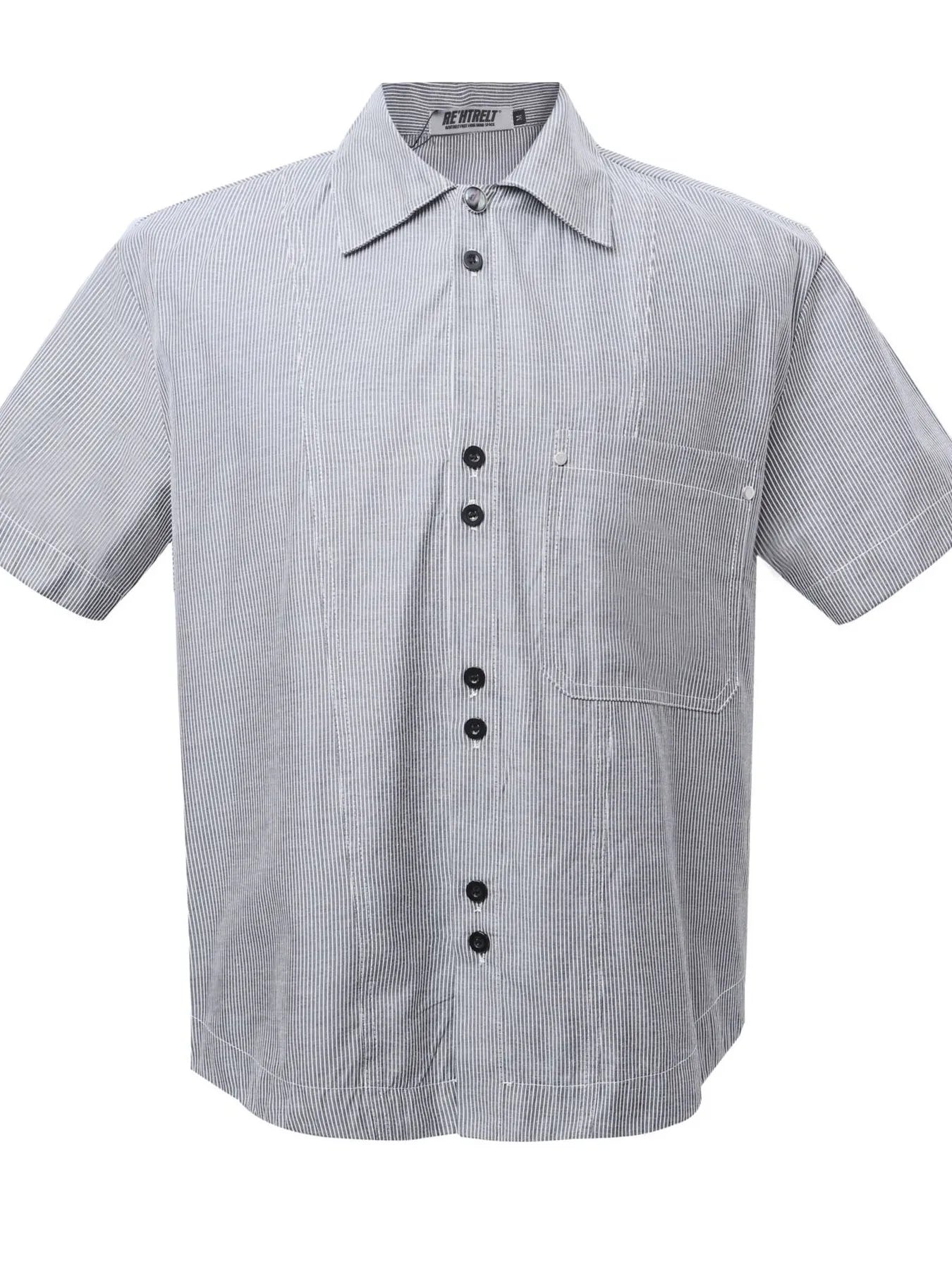 Men's Buttone Down Short Sleeve Striped Shirt Grey / M