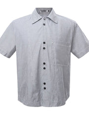 Men's Buttone Down Short Sleeve Striped Shirt Grey / M