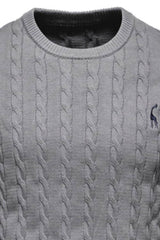 Men's Cable-Knit Round Neck Long Sleeve Sweater