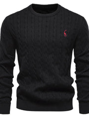Men's Cable-Knit Round Neck Long Sleeve Sweater Black / S