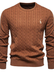 Men's Cable-Knit Round Neck Long Sleeve Sweater Caramel / S