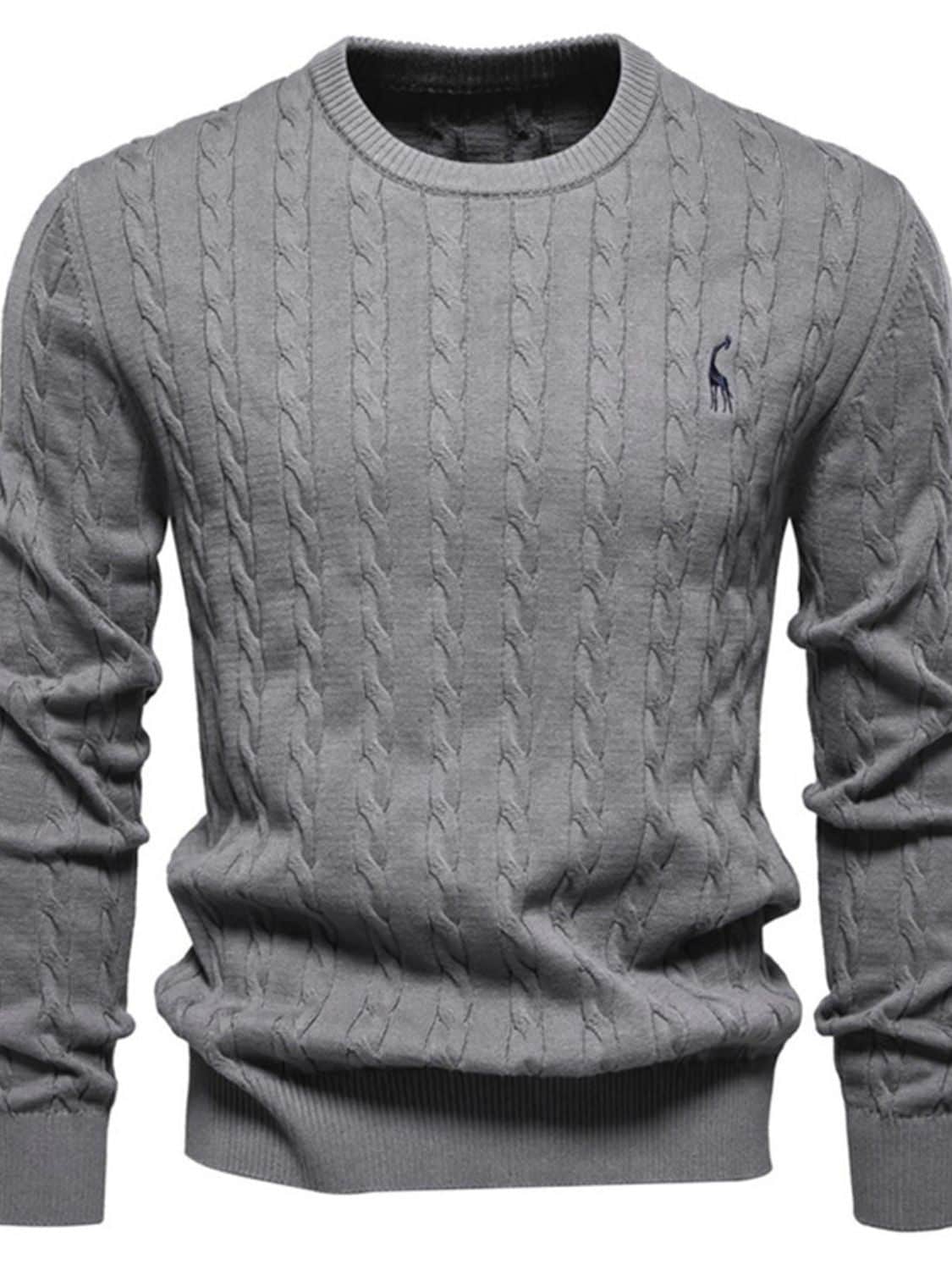 Men's Cable-Knit Round Neck Long Sleeve Sweater Dark Gray / S