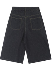 Men's Cartoon Embroidered Detail Wide Leg Denim Shorts