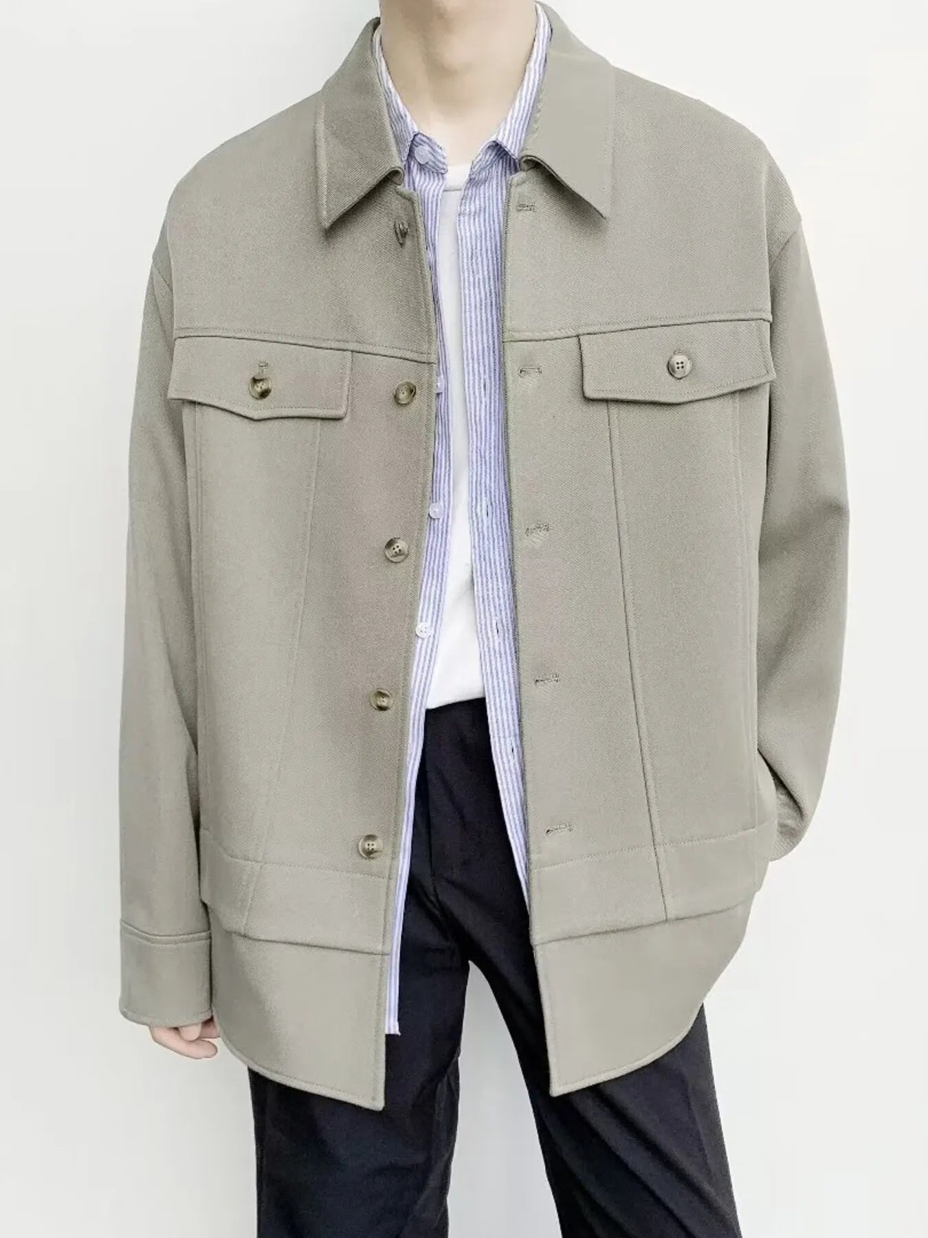 Men's Casual Button-Down Jacket Green / M