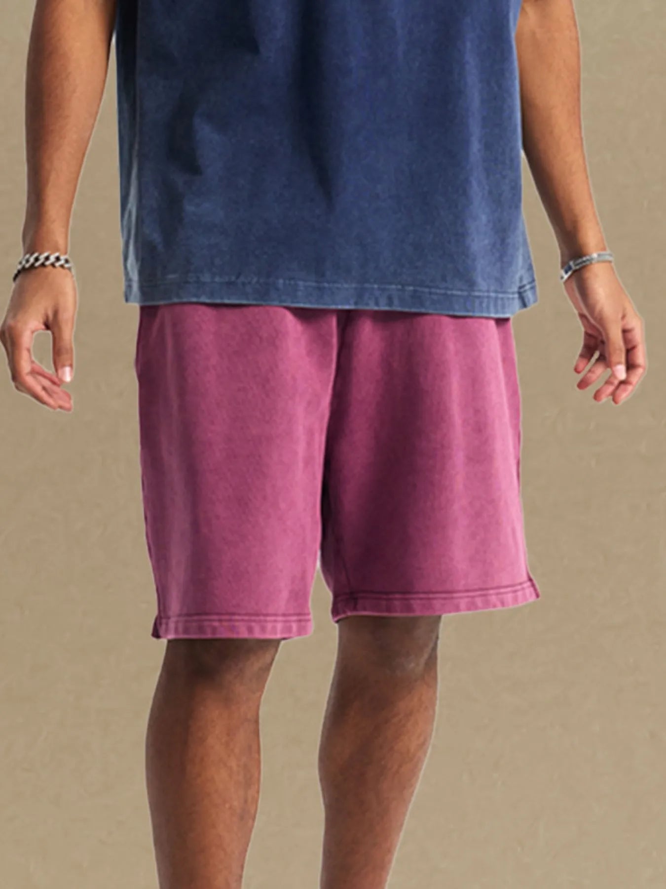 Men's Casual Elastic Waist Shorts Cerise / S