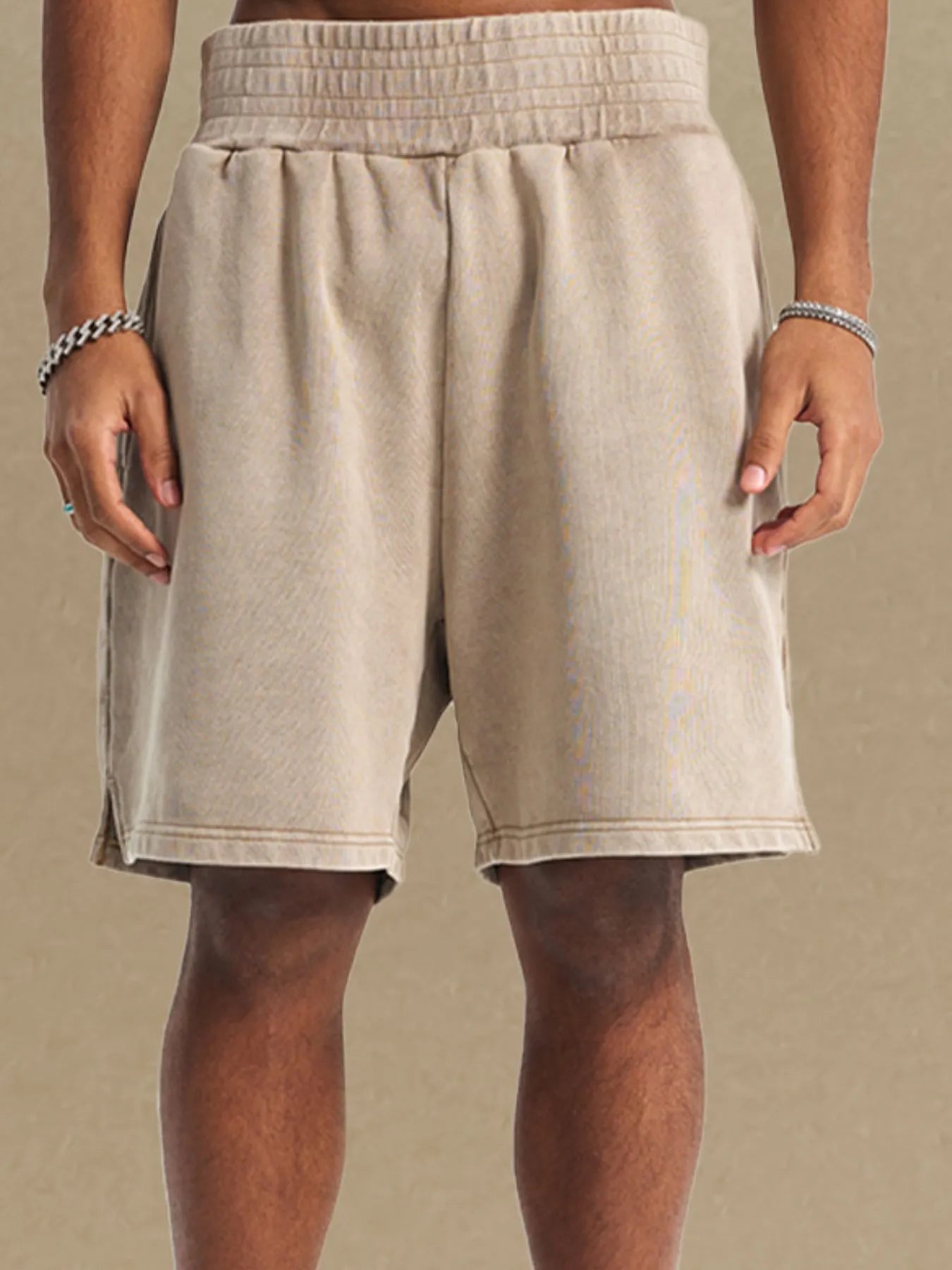 Men's Casual Elastic Waist Shorts Khaki / S
