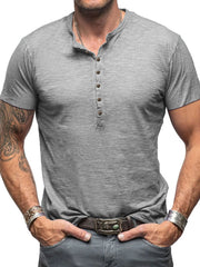Men's Casual Henley Short Sleeve Button Top Gray / S