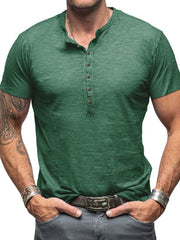 Men's Casual Henley Short Sleeve Button Top Green / S