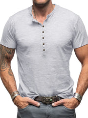Men's Casual Henley Short Sleeve Button Top Light Gray / S