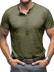 Men's Casual Henley Short Sleeve Button Top Moss / S