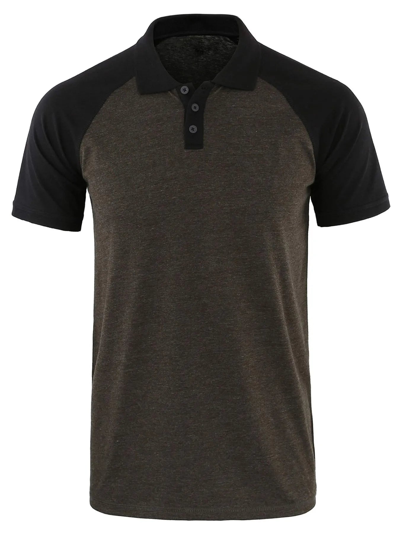Men's Casual Raglan Sleeve Two-Tone Polo Shirt Black / S