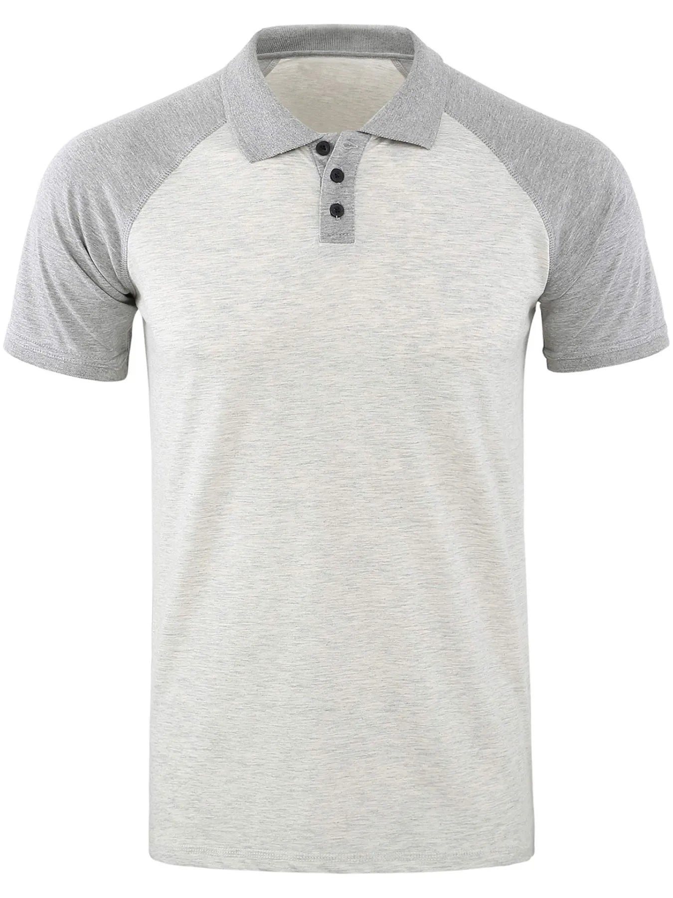 Men's Casual Raglan Sleeve Two-Tone Polo Shirt Gray / S