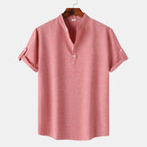 Men's Casual Roll-Up Sleeves Blouse Watermelon Red / S