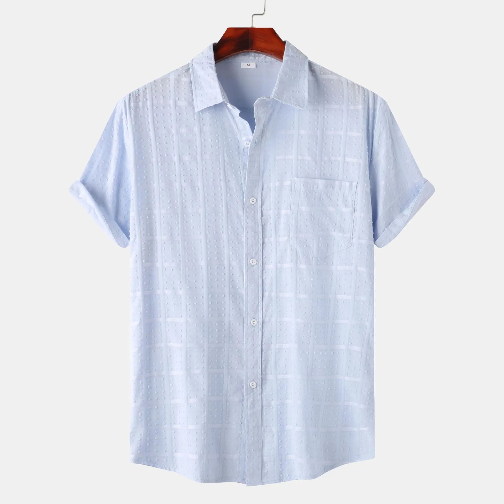 Men's Casual Short Sleeve Button Down Shirt Light Blue / S