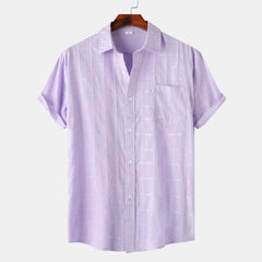 Men's Casual Short Sleeve Button Down Shirt Light Purple / S
