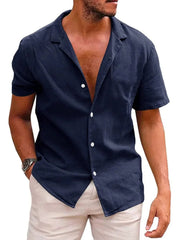 Men's Casual Short Sleeve Button-Up Shirt Navy / S