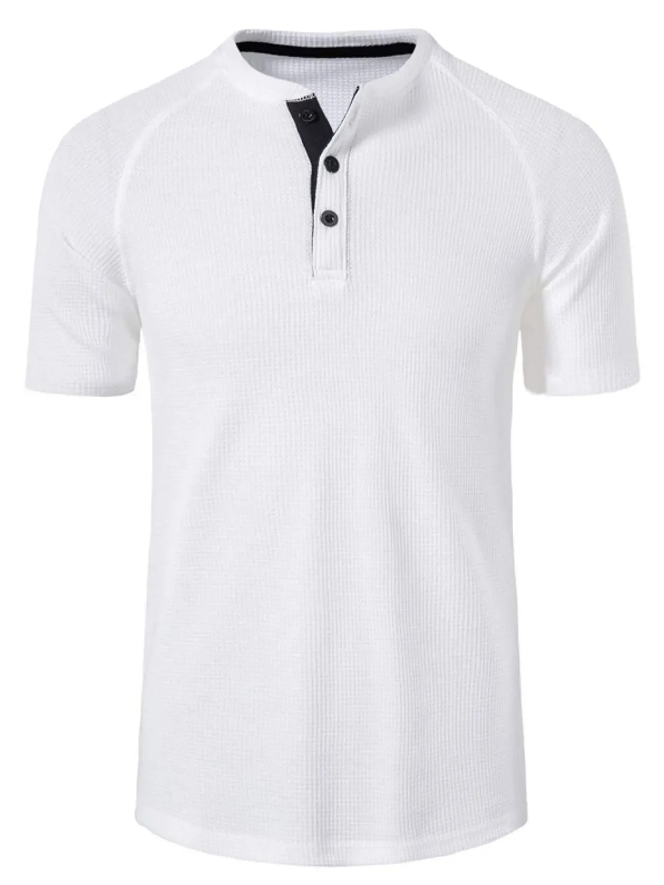 Men's Casual Waffle Knit Henley T-Shirt White / S