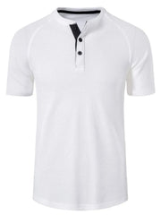 Men's Casual Waffle Knit Henley T-Shirt White / S