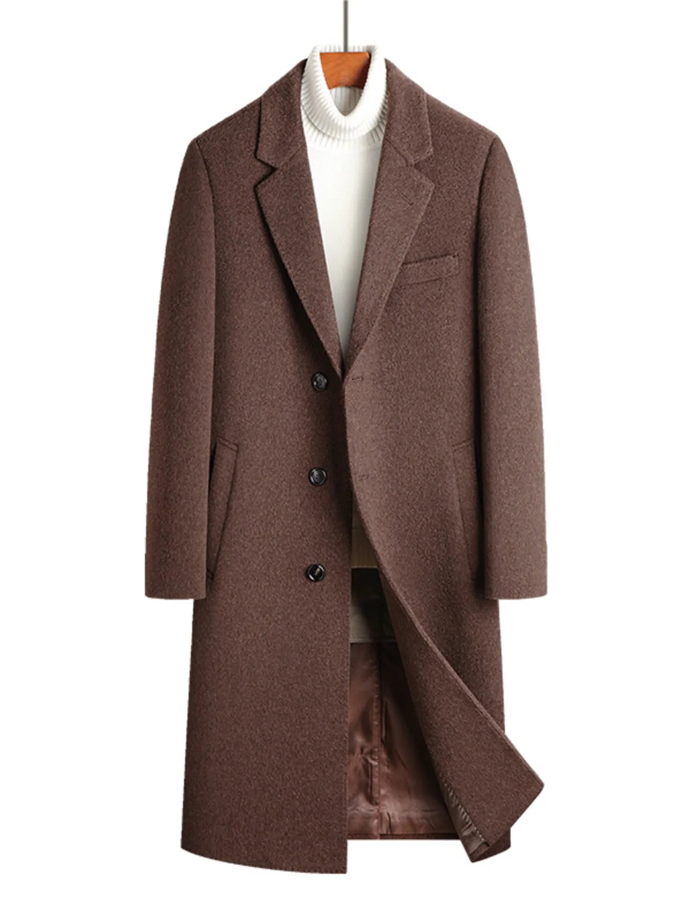Men's Classic Button Up Longline Overcoat Brown / 170/88A