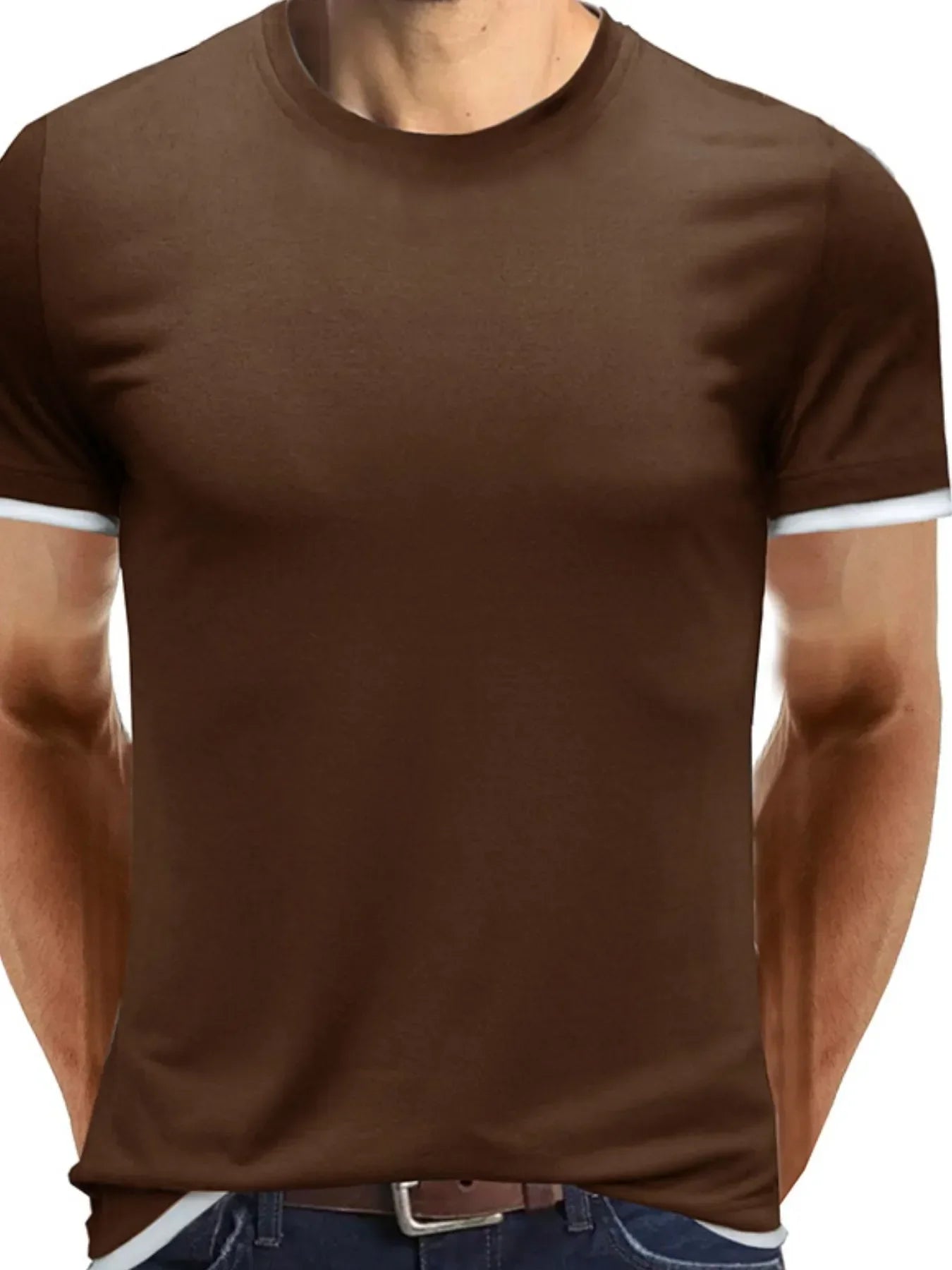 Men‘s Classic Contrast Trim Crew Neck T-Shirt Coffee Brown / S