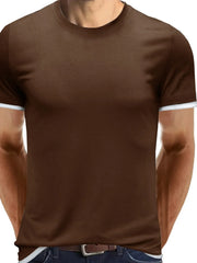 Men‘s Classic Contrast Trim Crew Neck T-Shirt Coffee Brown / S