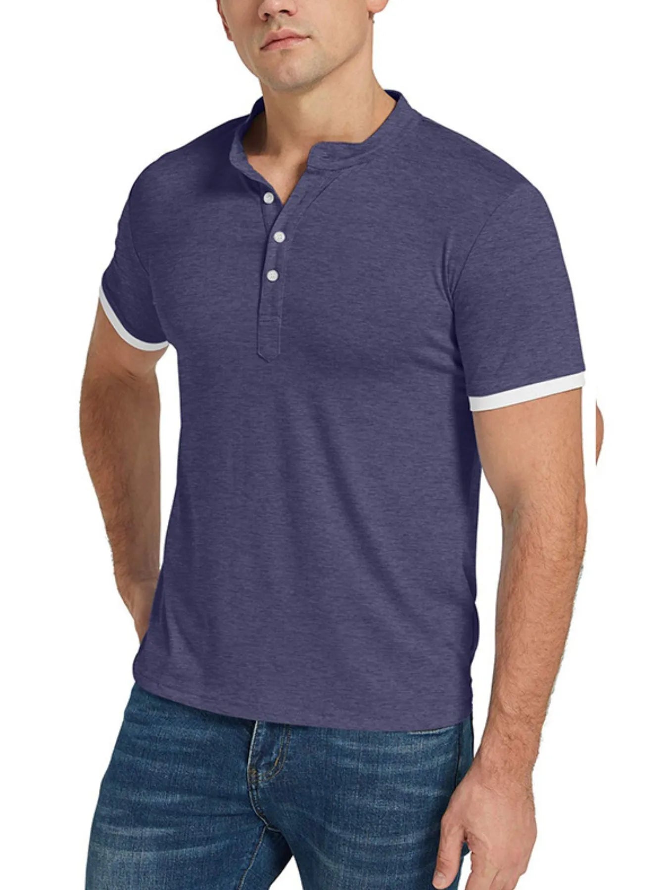 Men's Classic Contrast Trim Henley Top Dusty Blue / S