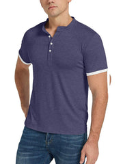Men's Classic Contrast Trim Henley Top Dusty Blue / S