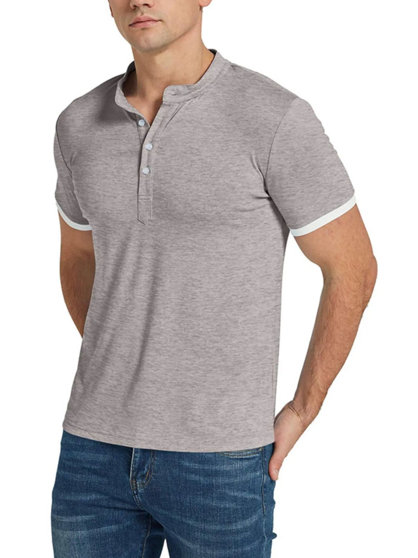 Men's Classic Contrast Trim Henley Top Gray / S